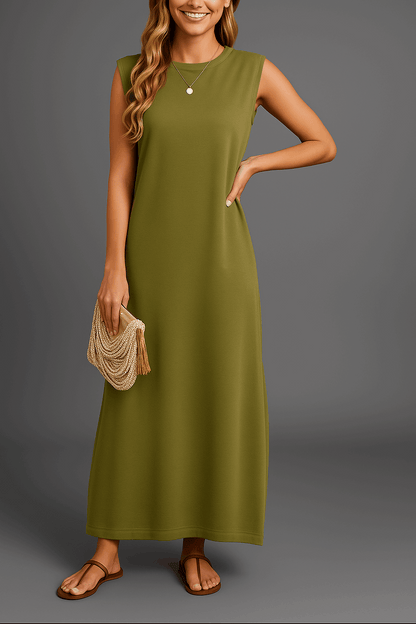 Vestido largo sin mangas con escote suave y corte fluido – ROMELIA