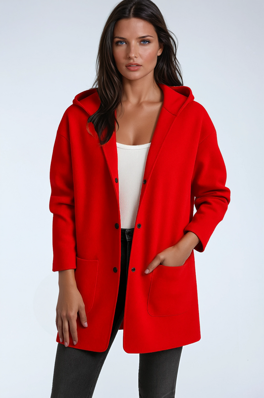 Chaqueta larga de mujer con capucha y cierre de botones a presión – JASMINA