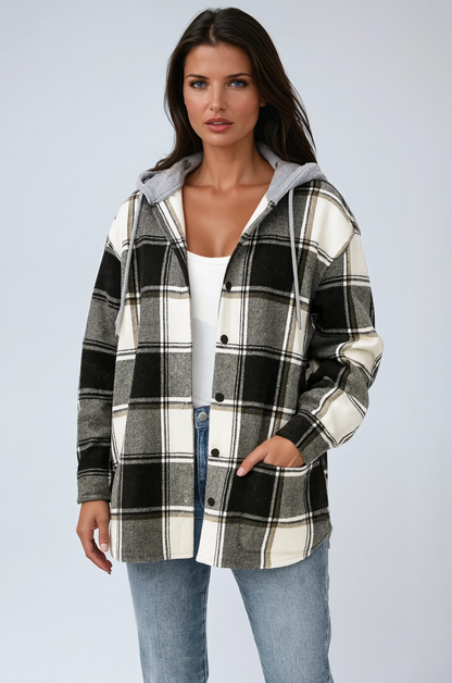 Chaqueta de mujer con estampado de cuadros y capucha – SUZARA