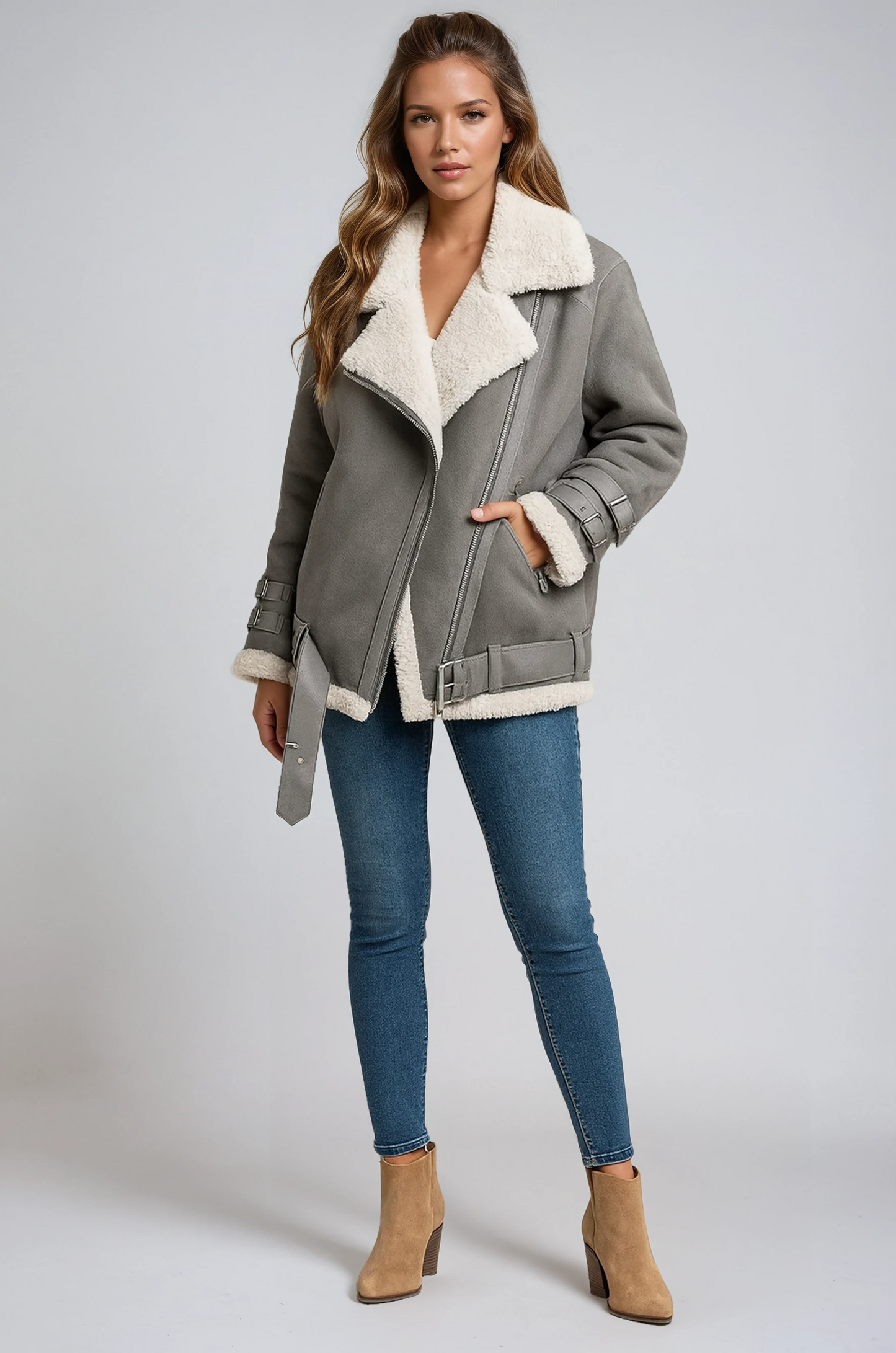 Chaqueta de invierno para mujer con forro de peluche y cremallera – ROSELIA