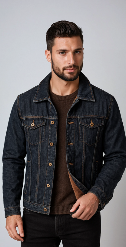 Cazadora vaquera de hombre con forro cálido y cierre de botones – SPIKAR