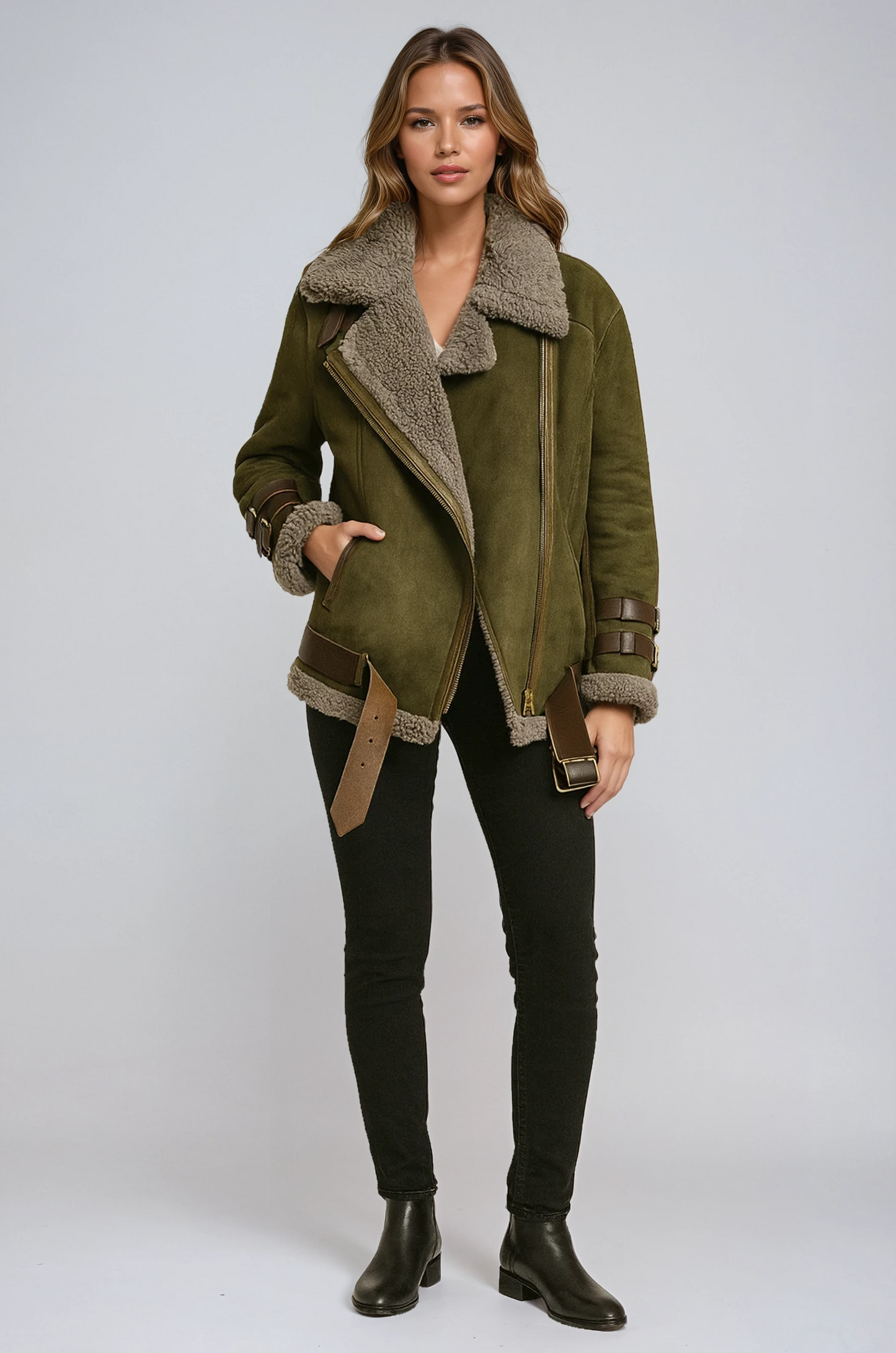 Chaqueta de invierno para mujer con forro de peluche y cremallera – ROSELIA