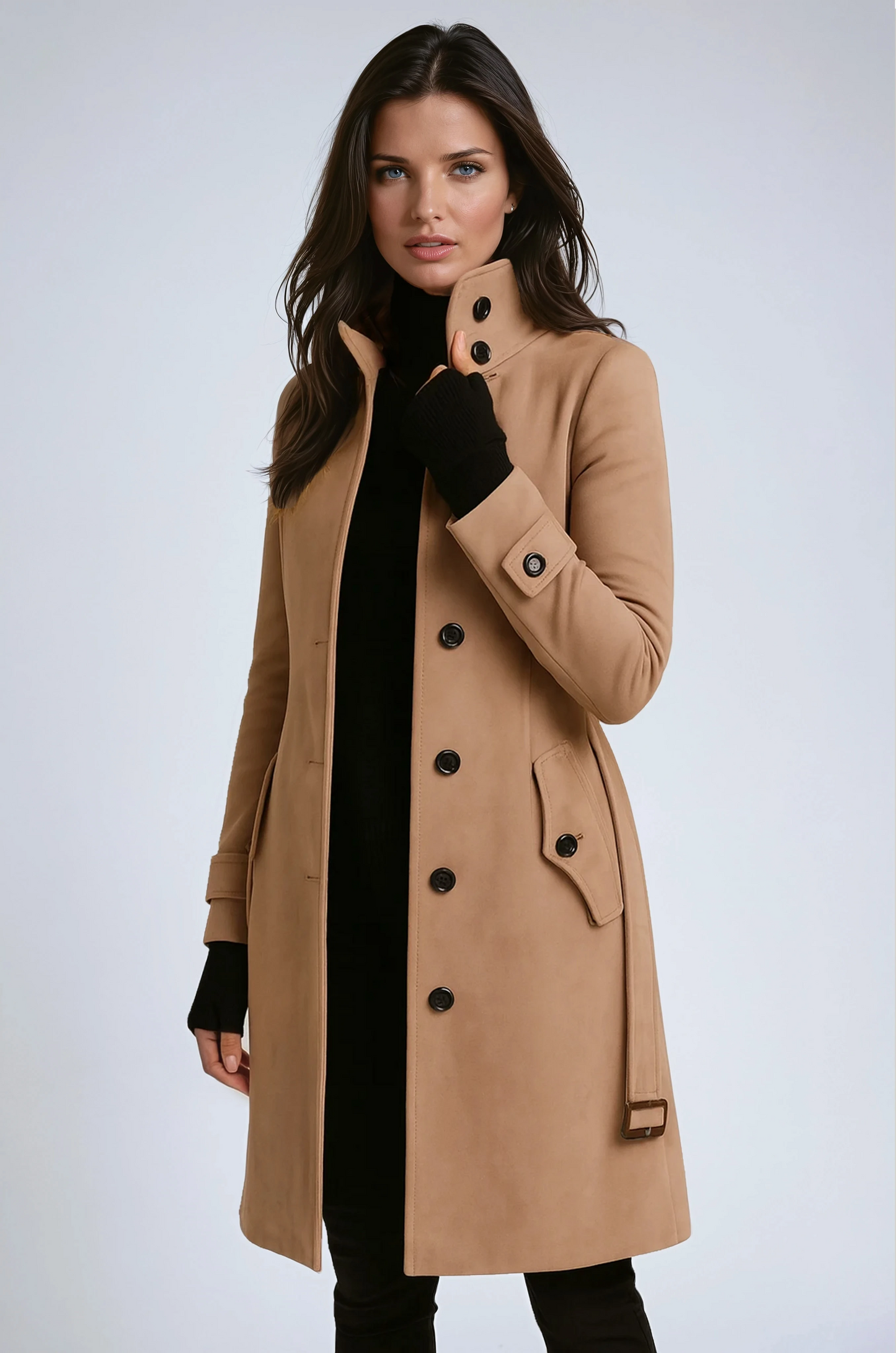 SANDRIA – Abrigo trench de invierno para mujer con cuello alto