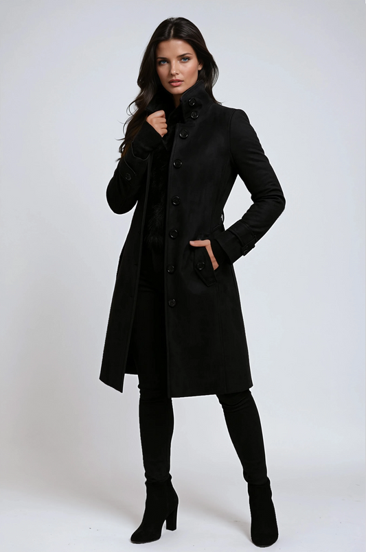 SANDRIA – Abrigo trench de invierno para mujer con cuello alto