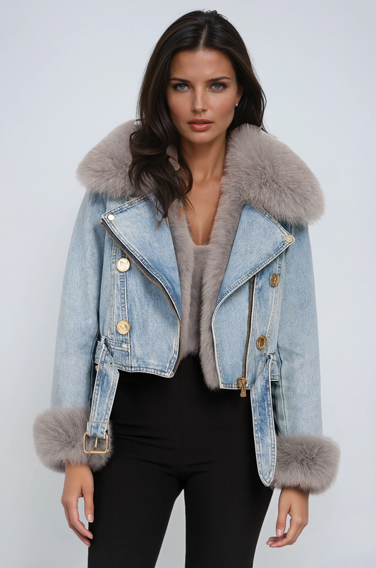 Chaqueta vaquera de invierno para mujer con cuello de peluche – DENALIA