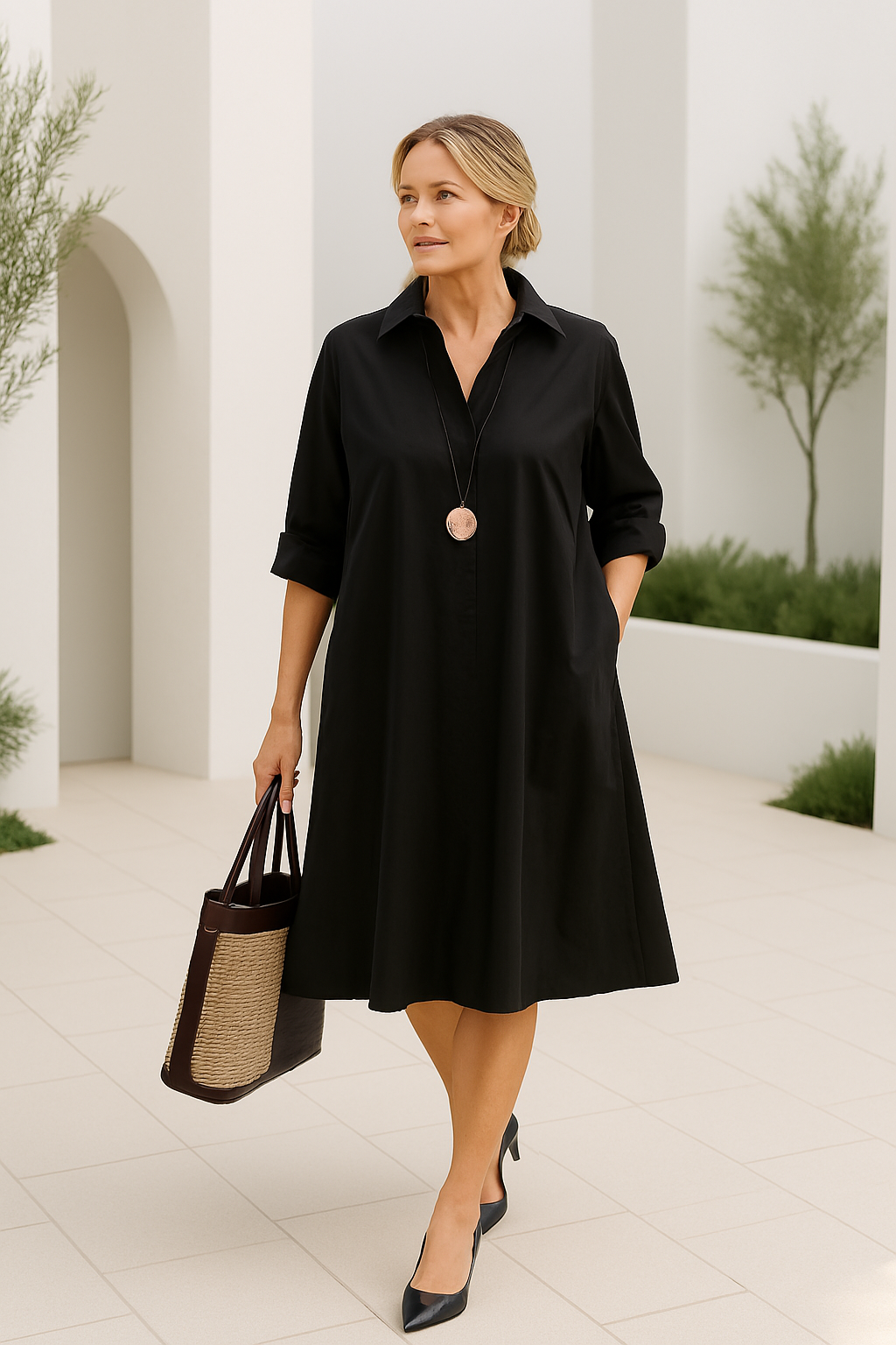 Vestido camisero oversize negro para mujer – LUNA