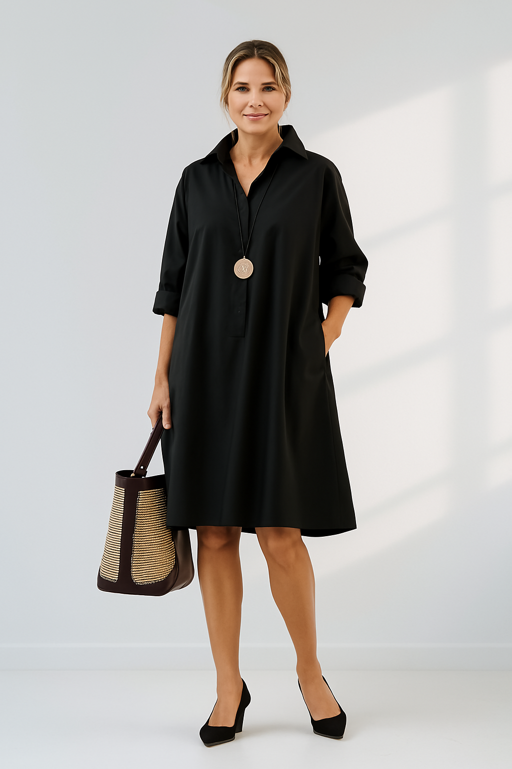 Vestido camisero oversize negro para mujer – LUNA