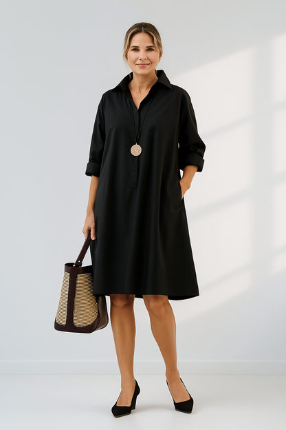 Vestido camisero oversize negro para mujer – LUNA
