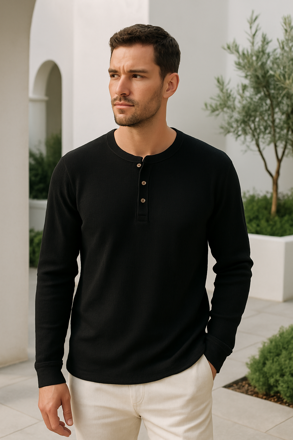 Camiseta Henley de manga larga para hombre – Bravent