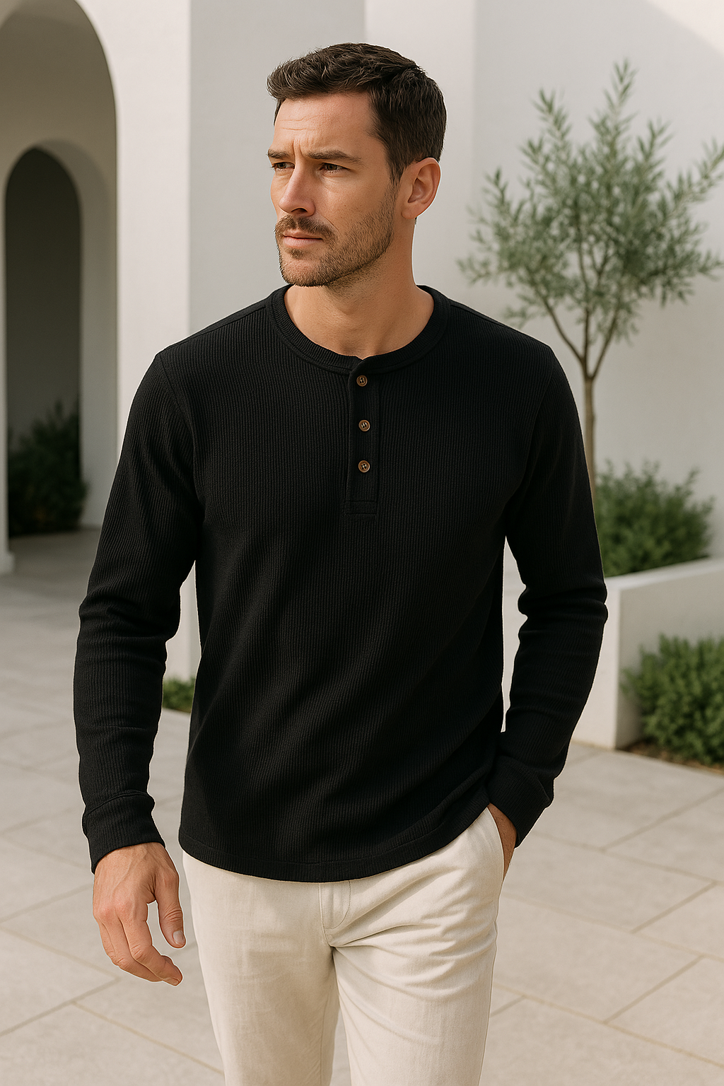 Camiseta Henley de manga larga para hombre – Bravent