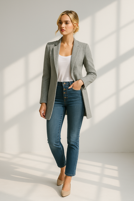 Blazer ligera de punto con diseño abierto para mujer – BELLÉRA