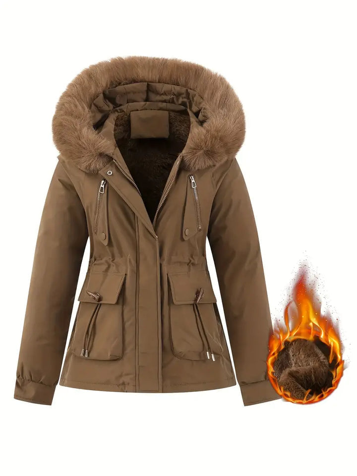 GIORGIA – Chaqueta de invierno casual para mujer con cuello de piel desmontable