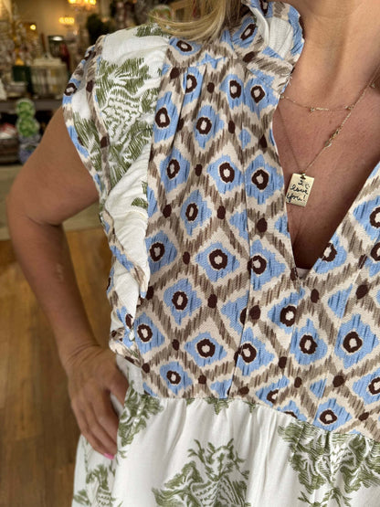 Vestido floral sin mangas con cuello de volantes para mujer – BIRGIT