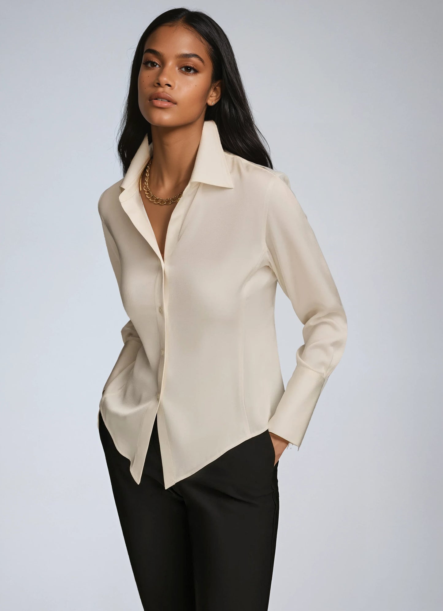 Blusa camisera de mujer con manga larga y corte relajado – SOLEA