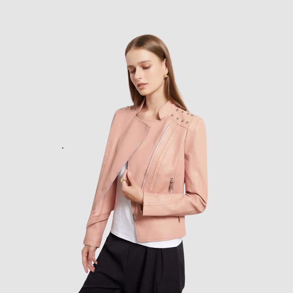 DOUTZEN - Chaqueta de cuero slim con estilo para mujeres