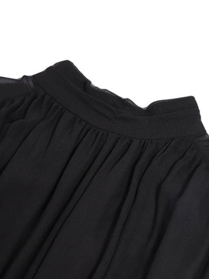 Vestido midi con cuello alto y mangas transparentes – ABRIL