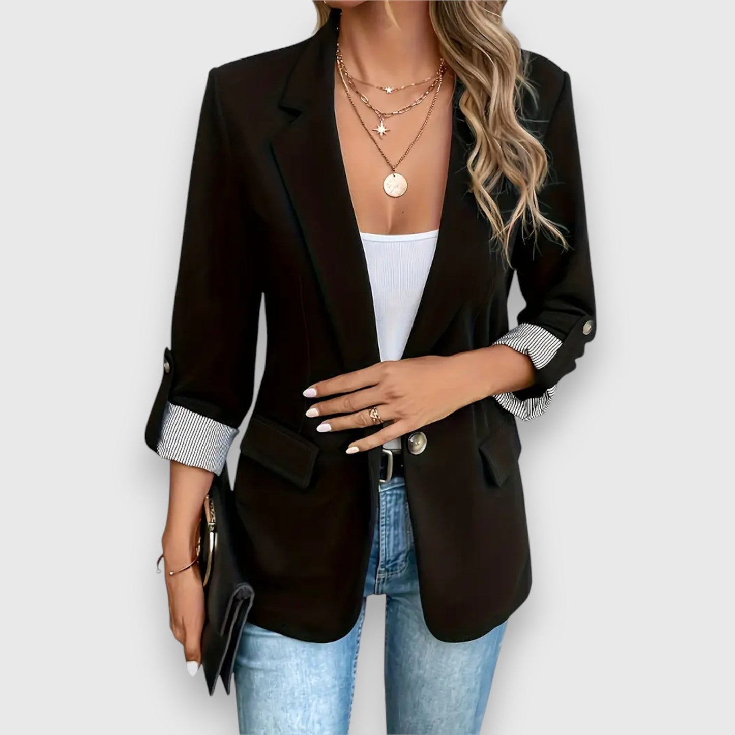 Blazer relajada con mangas remangadas para mujer – CELIA