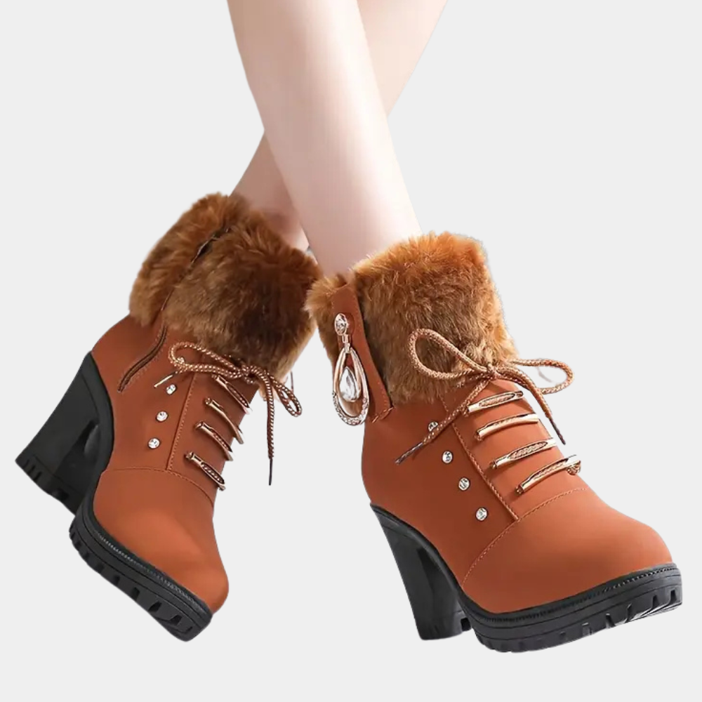 LEILA - Botines con cordones y tacón grueso para mujer