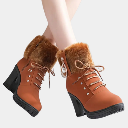 LEILA - Botines con cordones y tacón grueso para mujer