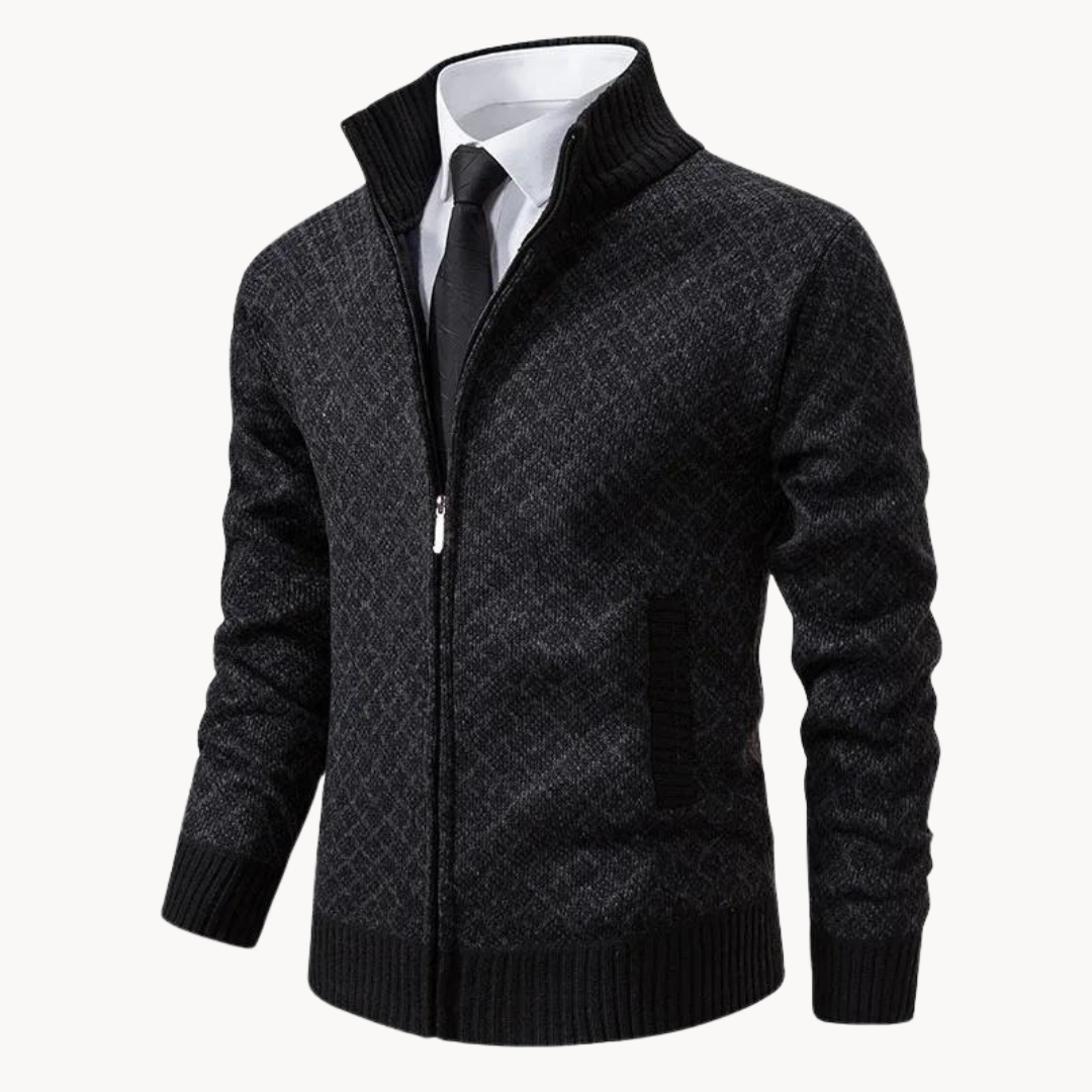 Chaqueta de punto jacquard para hombre con cremallera – LORENZO