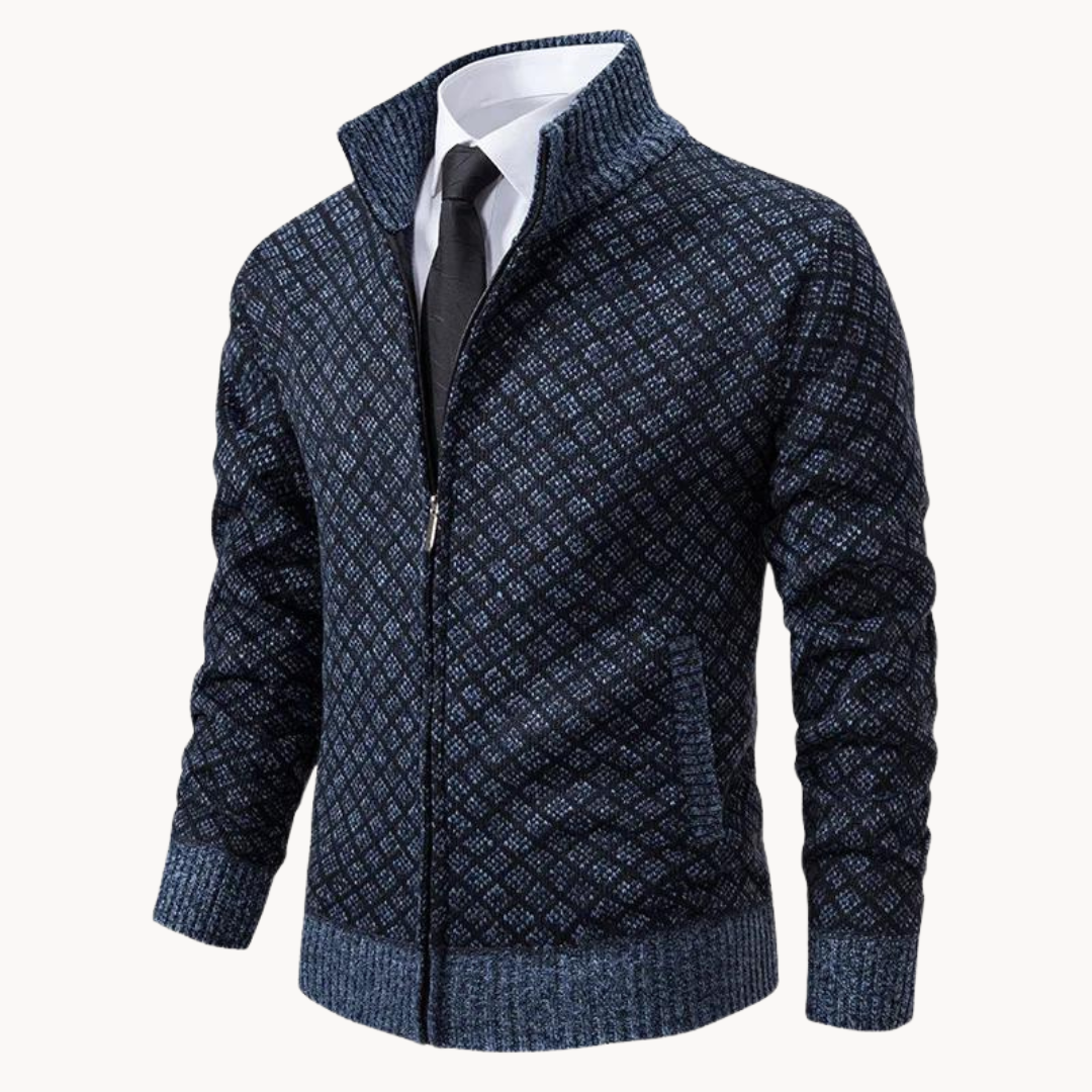 Chaqueta de punto jacquard para hombre con cremallera – LORENZO