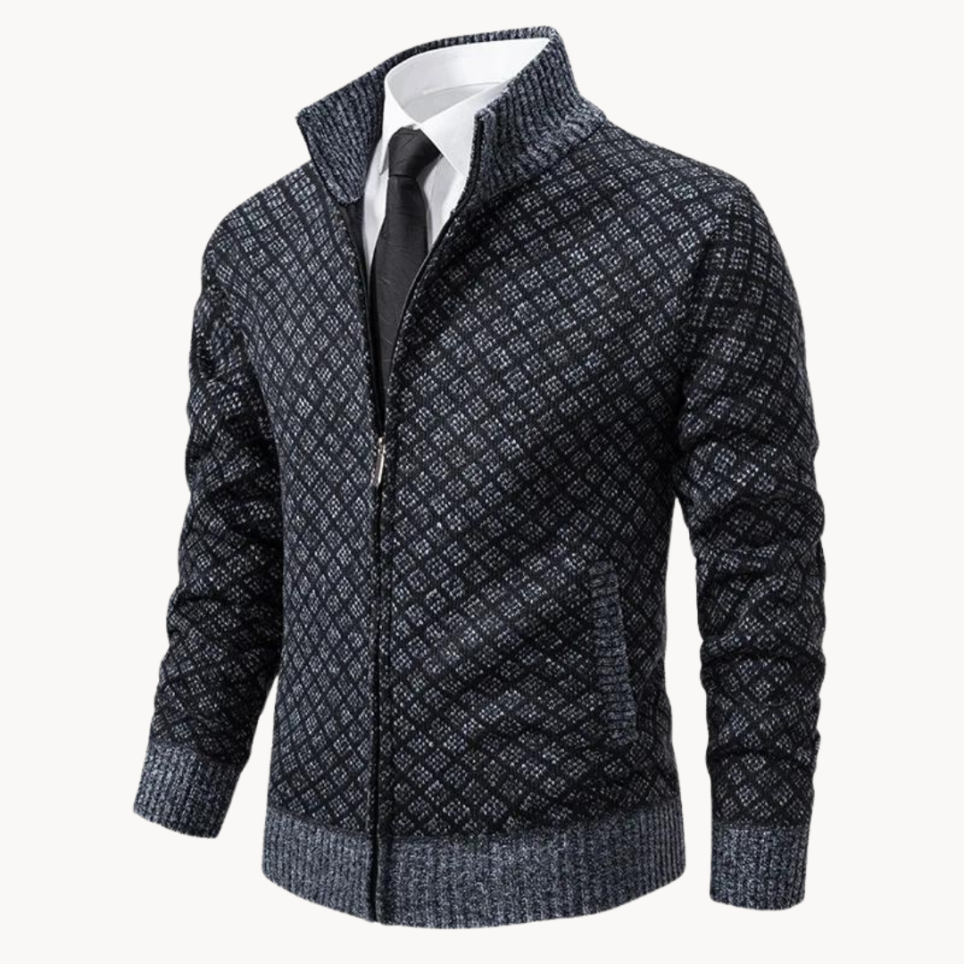 Chaqueta de punto jacquard para hombre con cremallera – LORENZO