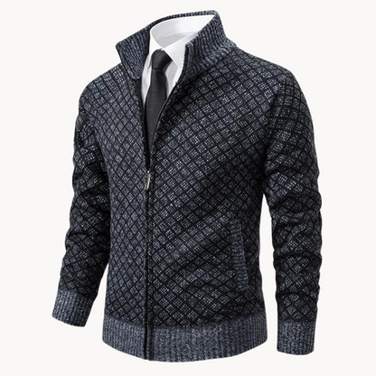 Chaqueta de punto jacquard para hombre con cremallera – LORENZO