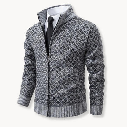 Chaqueta de punto jacquard para hombre con cremallera – LORENZO