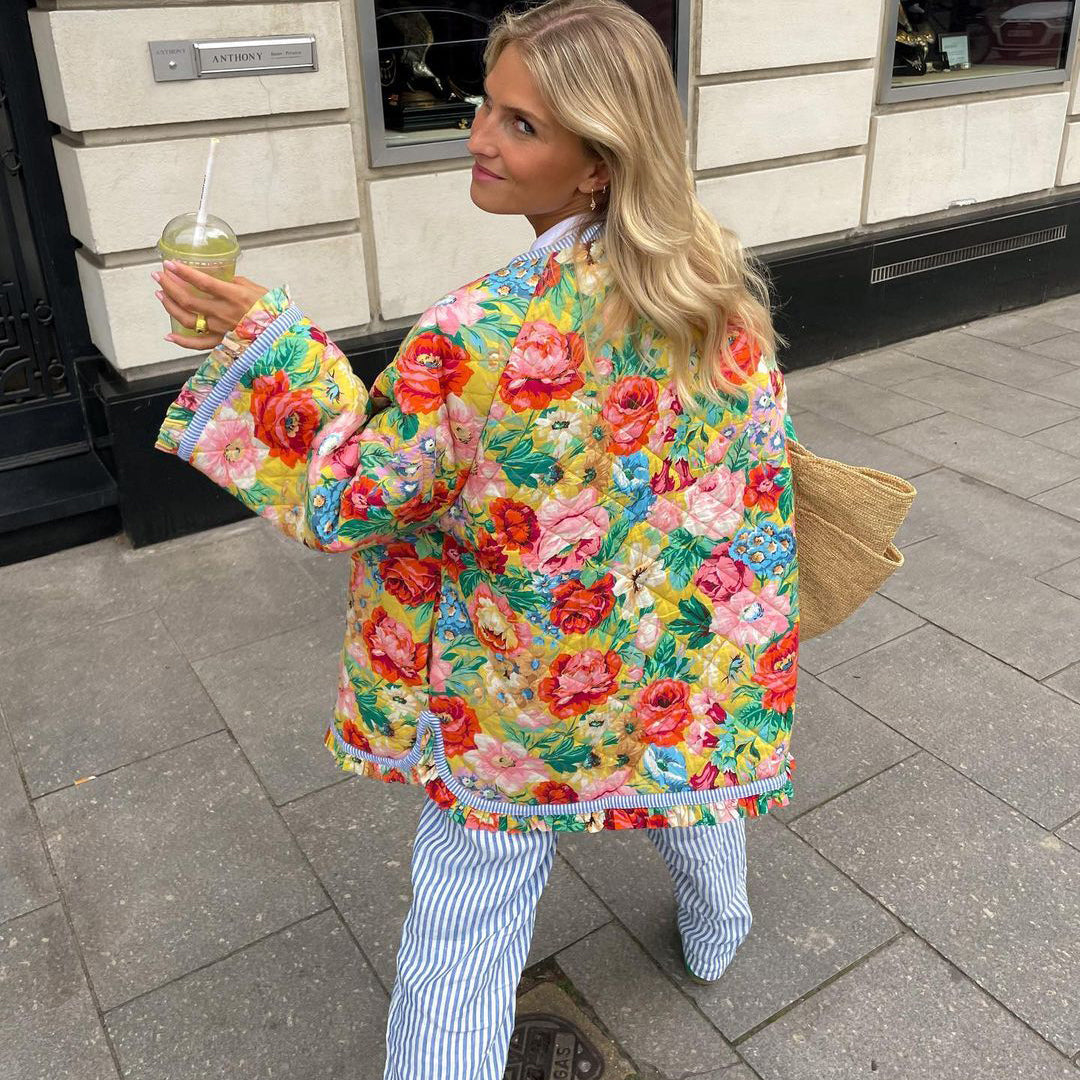 ISADORA - Chaqueta bomber colorida con estampado floral para mujer