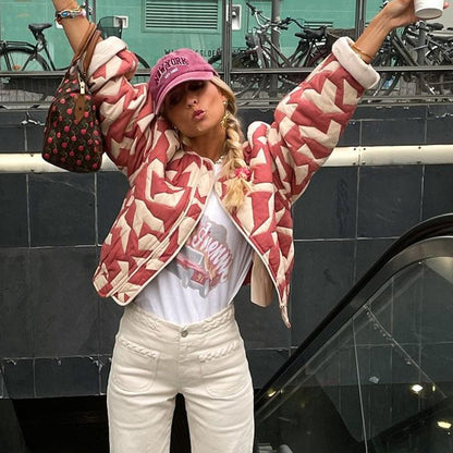 ISADORA - Chaqueta bomber colorida con estampado floral para mujer