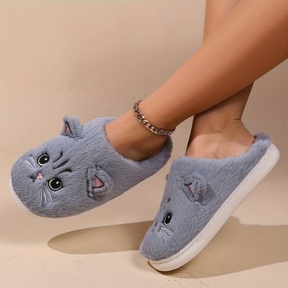 ROMÉE - Zapatillas de casa cálidas con diseño de gato para mujeres