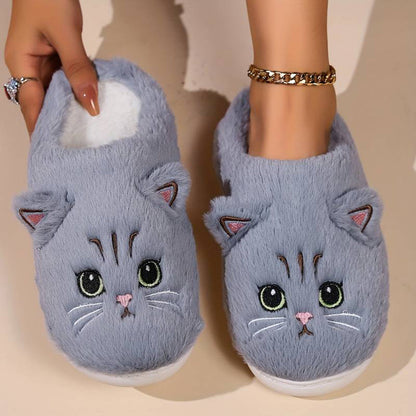 ROMÉE - Zapatillas de casa cálidas con diseño de gato para mujeres