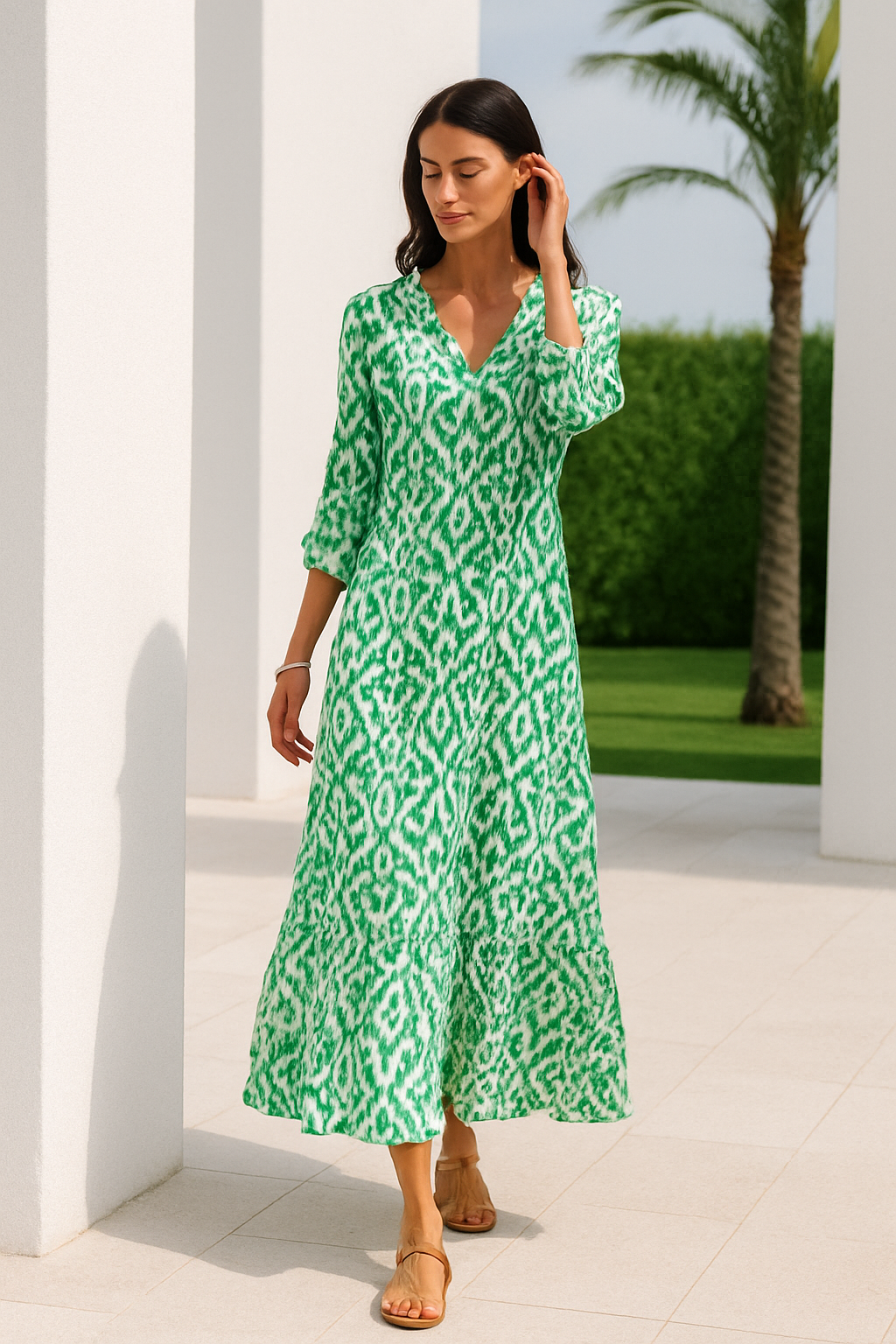 Vestido de verano con escote en V y mangas medias para mujer – LINA