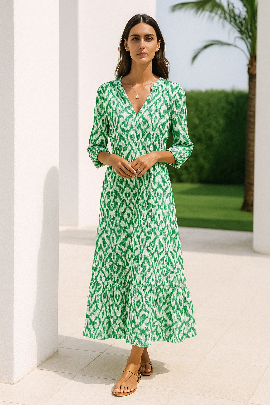 Vestido de verano con escote en V y mangas medias para mujer – LINA