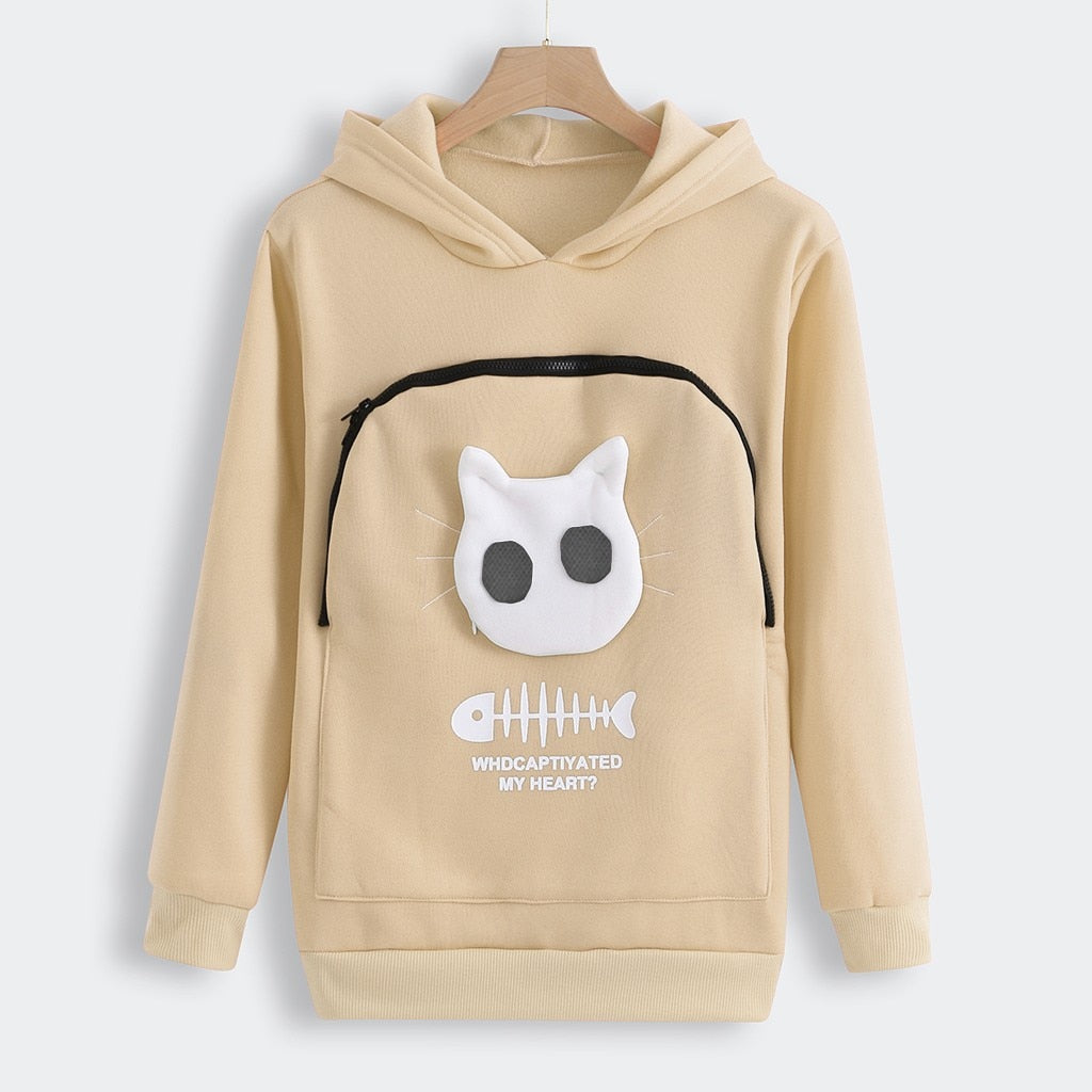 LIV - Sudadera con capucha y bolsillo para llevar mascotas con divertido diseño gráfico para mujer