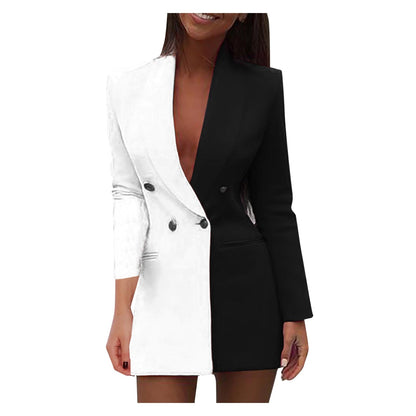Vestido blazer de mujer con diseño color block y doble botonadura – MAHIRA