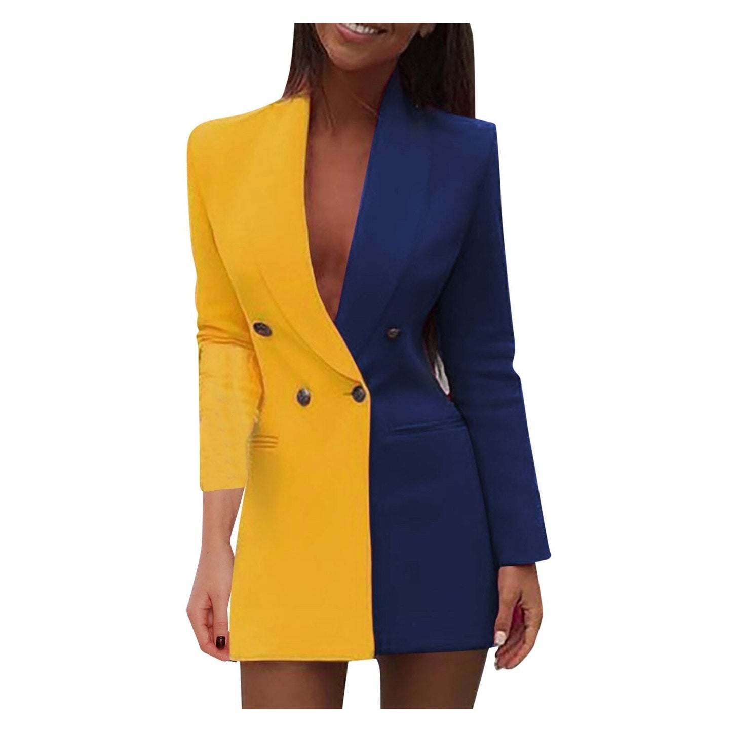 Vestido blazer de mujer con diseño color block y doble botonadura – MAHIRA