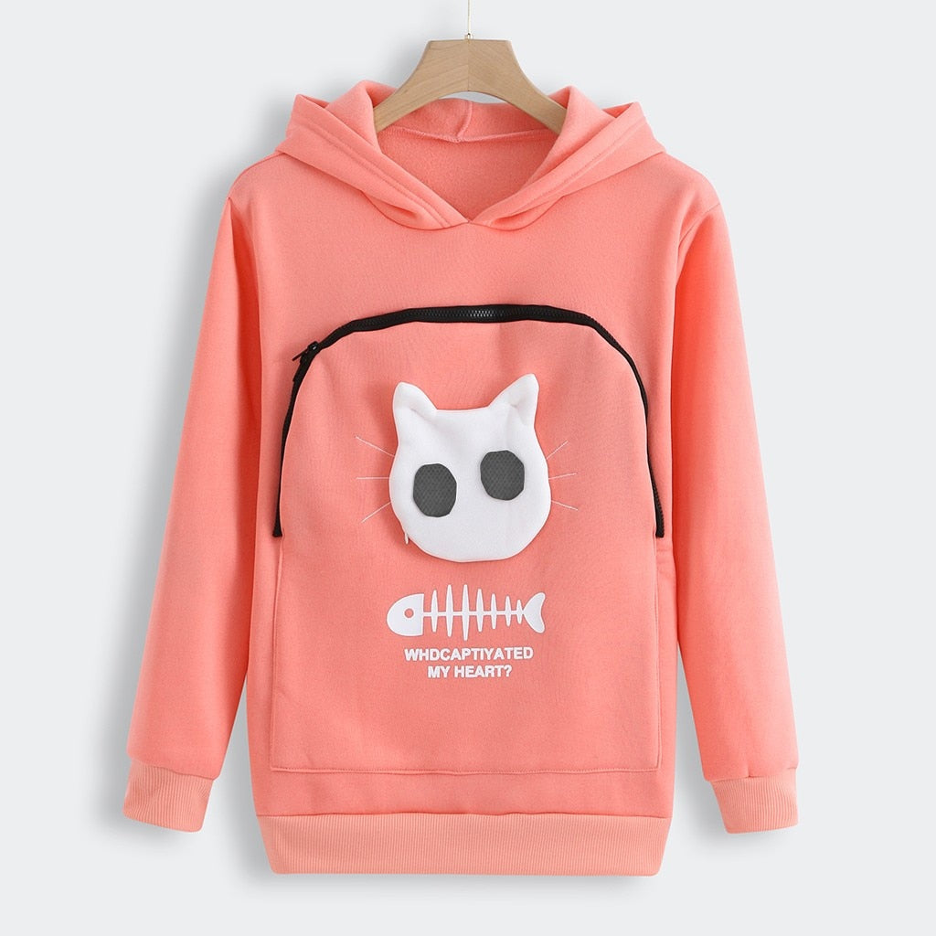 LIV - Sudadera con capucha y bolsillo para llevar mascotas con divertido diseño gráfico para mujer