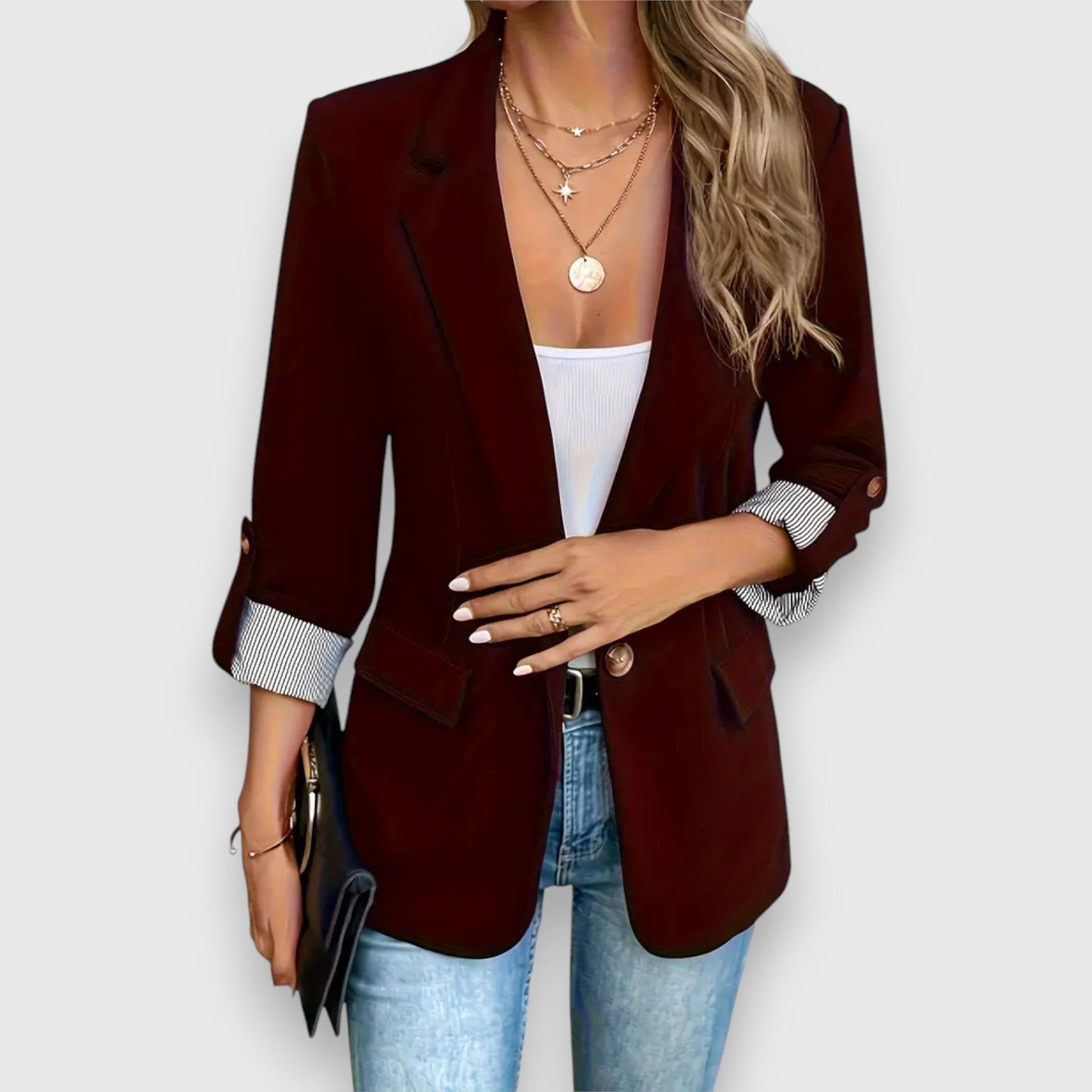 Blazer relajada con mangas remangadas para mujer – CELIA