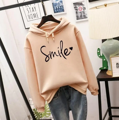 Sudadera de mujer con capucha y estampado sonriente – AVALEA