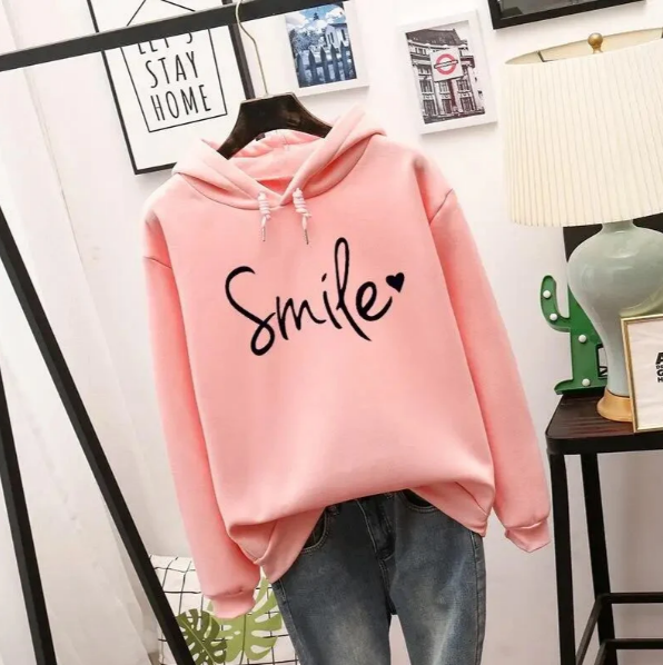 Sudadera de mujer con capucha y estampado sonriente – AVALEA