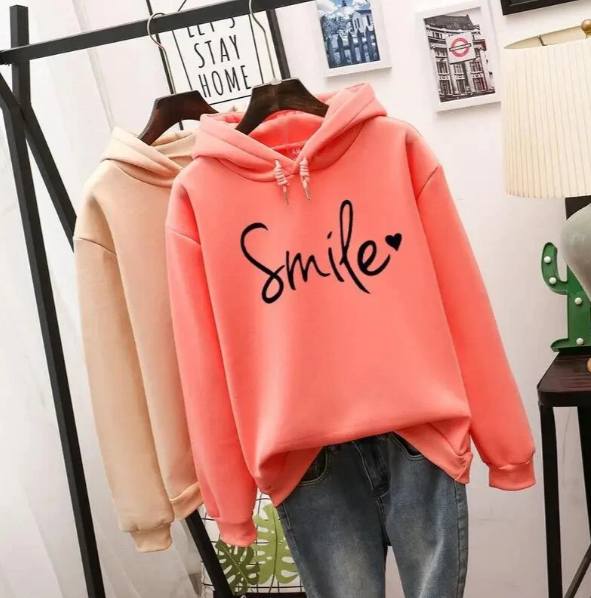 Sudadera de mujer con capucha y estampado sonriente – AVALEA