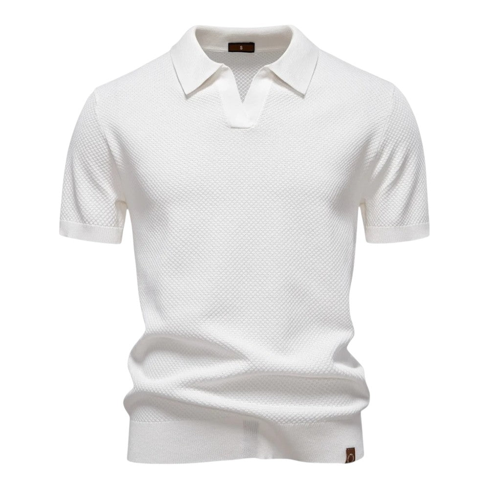 Polo de hombre con textura estructurada y cuello abierto – VICTOR
