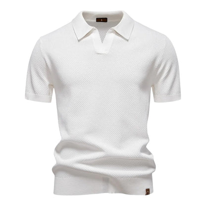 Polo de hombre con textura estructurada y cuello abierto – VICTOR