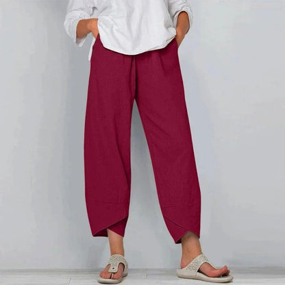 Pantalón ancho de dama con cintura alta y diseño asimétrico – CARMINA