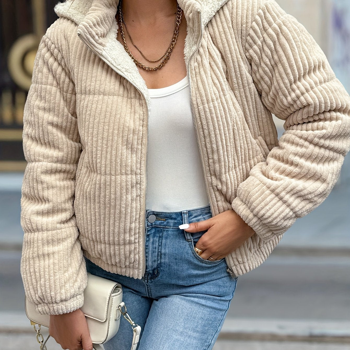 Chaqueta corta de mujer con capucha y libertad de movimiento – CRISSANA