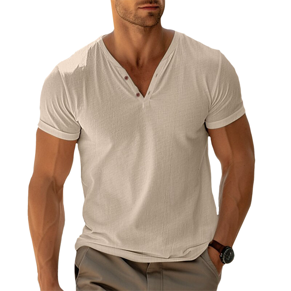Camiseta de hombre con cuello en V y detalle de botones – LENO