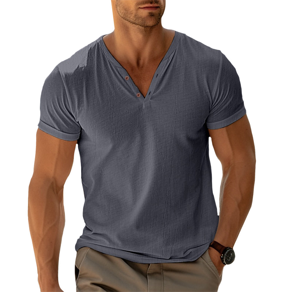 Camiseta de hombre con cuello en V y detalle de botones – LENO