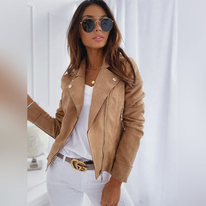 ISLA - Chaqueta moderna con botones y corte en ante vegano para mujer