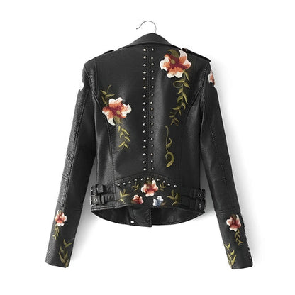 Chaqueta de polipiel para mujer con bordado floral – FLORELLA